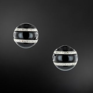 Art Deco Onyx And Diamond Dome Earrings - 2
