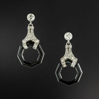 Art Deco Onyx and Diamond Earrings - 2