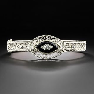 Art Deco Onyx and Diamond Filigree Bangle Bracelet - 2