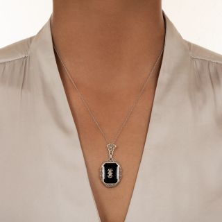 Art Deco Onyx and Diamond Filigree Pendant
