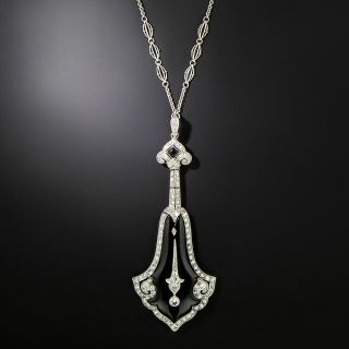 Art Deco Onyx and Diamond Lavalière Necklace  - 2