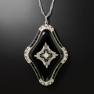 Art Deco Onyx And Diamond Necklace - 2