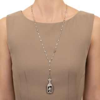 Art Deco Onyx and Diamond Watch with Diamond Link Watch Chain