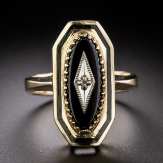 Art Deco Onyx, Black Enamel and Diamond Ring - 2