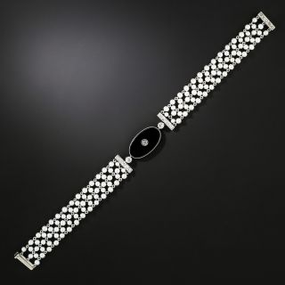 Art Deco Onyx, Diamond and Pearl Bracelet - 2
