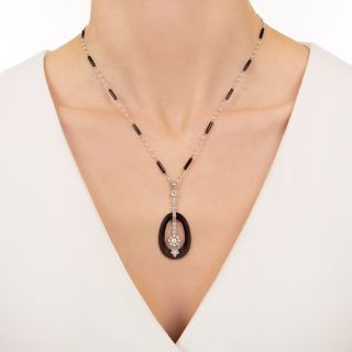 Art Deco Onyx, Pearl and Diamond Necklace