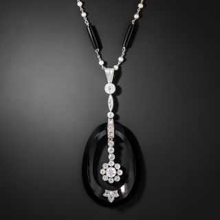 Art Deco Onyx, Pearl and Diamond Necklace - 2