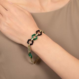 Art Deco Onyx, Quartz and Enamel Link Bracelet by Allsopp & Bliss