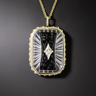 Art Deco Onyx, Rock Crystal and Diamond Pendant  - 3