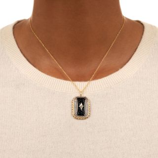 Art Deco Onyx, Rock Crystal and Diamond Pendant 