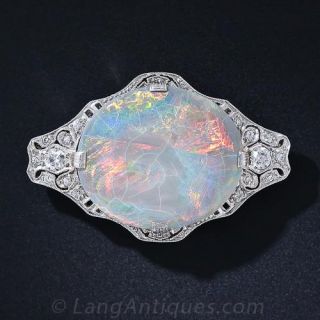 Art Deco Opal and Diamond Brooch