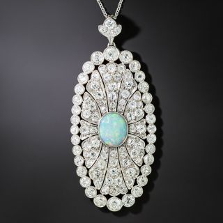 Art Deco Opal and Diamond Oval Pendant - 2