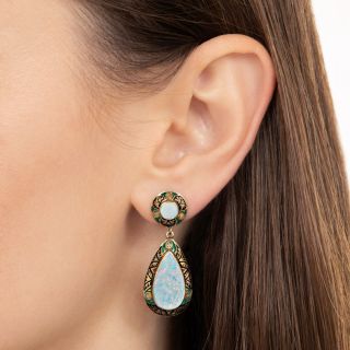 Art Deco Opal and Enamel Dangle Earrings