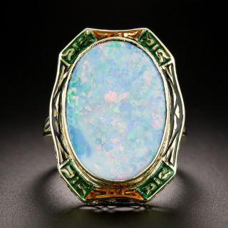 Art Deco Opal and Enamel Ring - 3