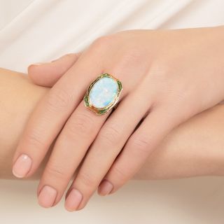 Art Deco Opal and Enamel Ring, Size 5