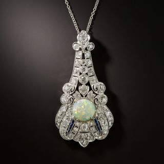 Art Deco Opal, Diamond and Sapphire Lavalière Necklace - 2