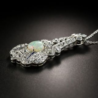 Art Deco Opal, Diamond and Sapphire Lavalière Necklace