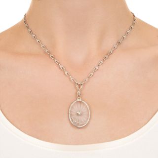Art Deco Oval Rock Crystal and Diamond Necklace