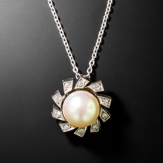 Art Deco Pearl and Diamond Petite Pinwheel Pendant - 3