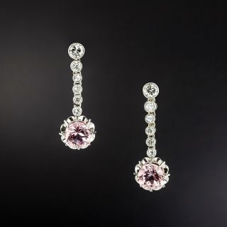 Art Deco Pink Tourmaline and Diamond Dangle Earrings - 2