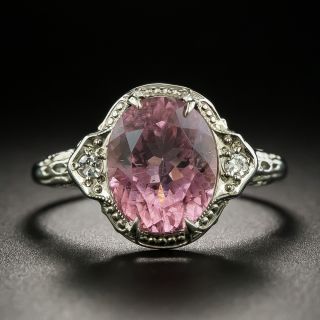 Art Deco Pink Tourmaline and Diamond Filigree Ring - 2