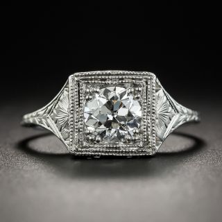 Art Deco Platinum .78 Carat Diamond Engagement Ring - GIA G SI1