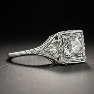 Art Deco Platinum .78 Carat Diamond Engagement Ring - GIA G SI1