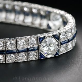 Art Deco Platinum and Diamond Bracelet with Calibre Sapphires - 1