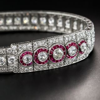 Art Deco Platinum Diamond and Ruby Bracelet - 1