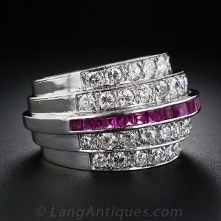 Art Deco Platinum Diamond and Ruby Ring