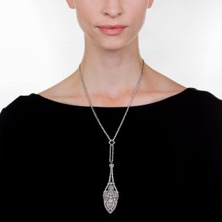 Art Deco Platinum Diamond and Sapphire Lavaliere Necklace