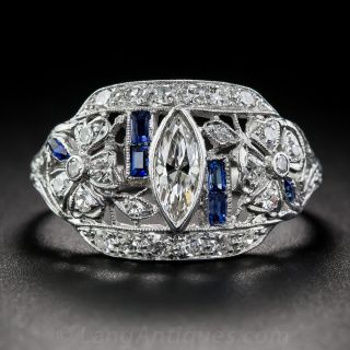 Art Deco Platinum, Diamond and Sapphire Ring