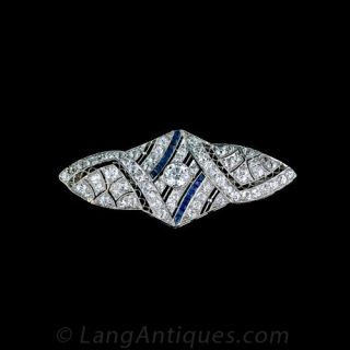 Art Deco Diamond and Synthetic Sapphire Pin Main View