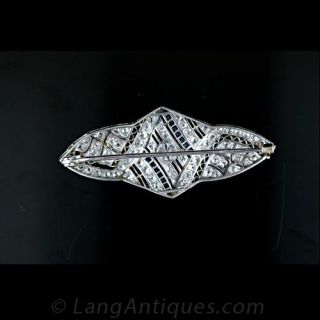 Art Deco Platinum Diamond and Synthetic Sapphire Brooch