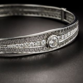 Art Deco Platinum Diamond Bangle Bracelet 