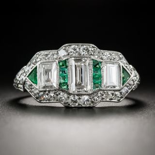 Art Deco Platinum Diamond Calibre Emerald Ring