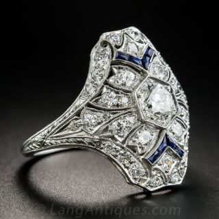 Art Deco Platinum Diamond Calibre Sapphire Dinner Ring