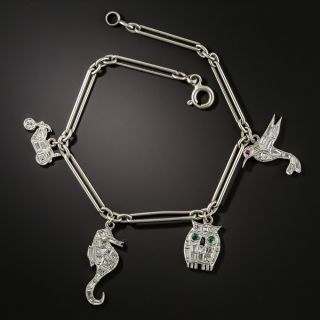 Art Deco Platinum Diamond Charm Bracelet - 2