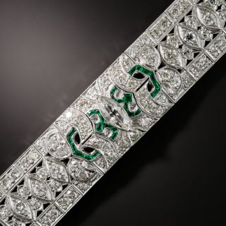 Art Deco Diamond and Green Glass Link Bracelet - 2