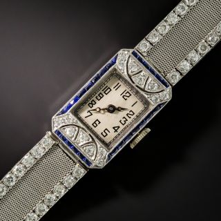 Art Deco Platinum Diamond Mesh Watch With Calibre Sapphires - 2