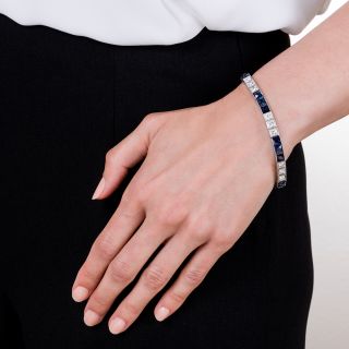 Art Deco Platinum Diamond No-Heat Sapphire Line Bracelet