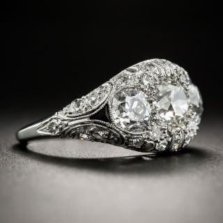 Art Deco Platinum Diamond Three Stone with Onyx 
