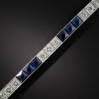 Art Deco Platinum No-Heat Sapphire And Diamond Line Bracelet - 1