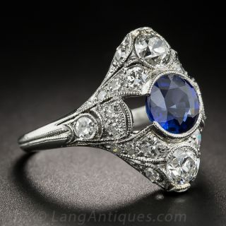 Art Deco Platinum Sapphire and Diamond Dinner Ring