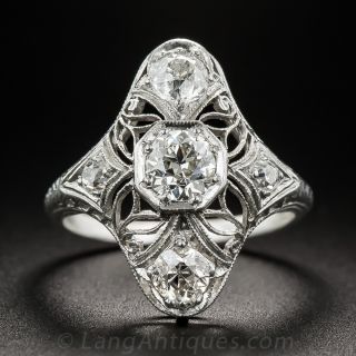 Art Deco Platinum Three-Stone Diamond Dinner Ring