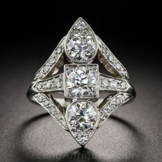 Art Deco Platinum Three-Stone Diamond Dinner Ring