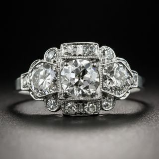 Art Deco Platinum Three-Stone Diamond Engagement Ring by C.D. Peacock  - 2