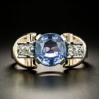 Art Deco/Retro 3.85 Carat Natural No-Heat Ceylon Sapphire and Diamond Ring - 2