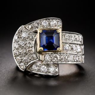Art Deco/Retro Sapphire and Diamond Buckle Ring - 3