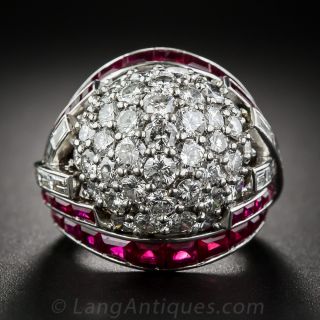 Art Deco/Retro Style Diamond and Ruby Cocktail Ring - 1